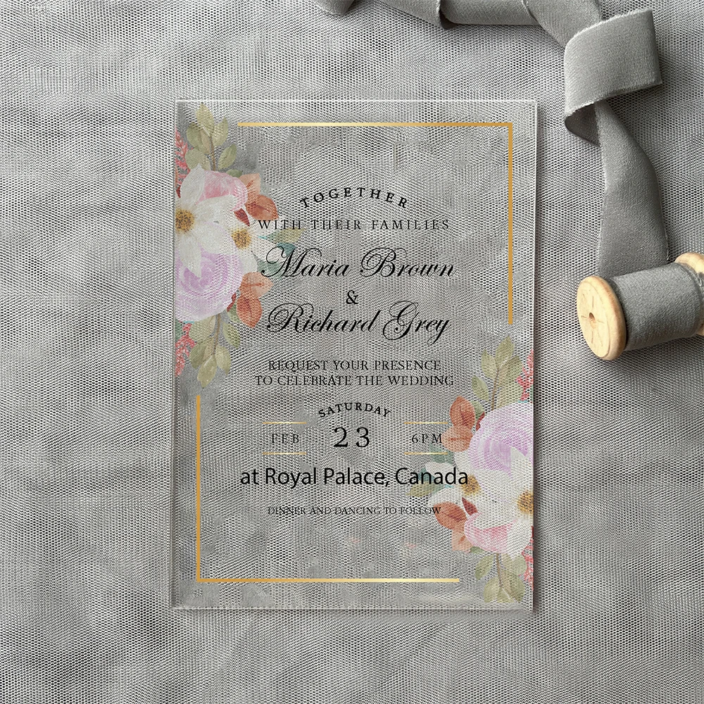 Персонализированные элегантные акриловые свадебные приглашения Стильные