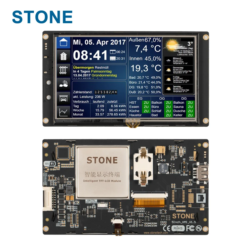 

STONE 5 Inch Resistive Touch Panel TFT LCD Display with Controller + Program+Software for Industrial Control