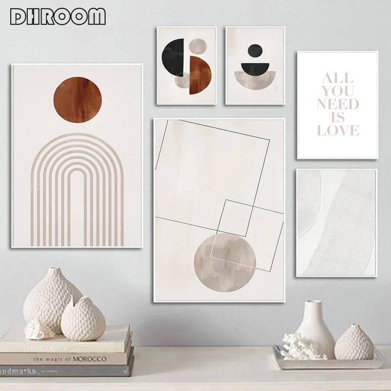 Абстрактная живопись на стену. Геометрические фигуры на холсте. Графическое искусство. Постер. Печать. Модная винтажная картинка. Современный декор для спальни.