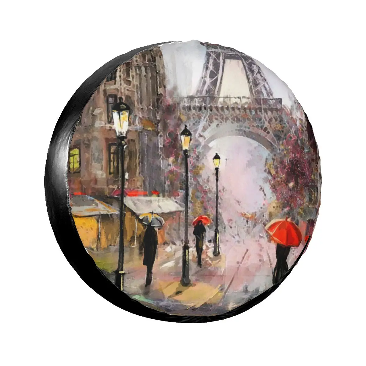 

1pcs Universal Car Spare Tire Cover Case Auto Wheel Tire Red Umbrella On Paris Street Vehicle Tyre Waterproof Polyester Bag