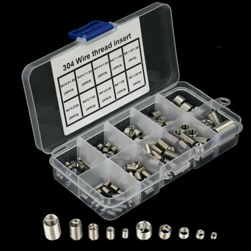 

150Pcs 304 Stainless Steel Helicoil Thread Repair Insert Kit M3 M4 M5 M6 M8 Prevent Screw From Getting Loose Threaded Inserts