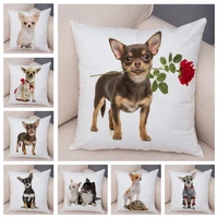 cute pet animal pillowcase decorative cute puppy chihuahua pillowcase soft plush cushion cover for car sofa home 45x45cm