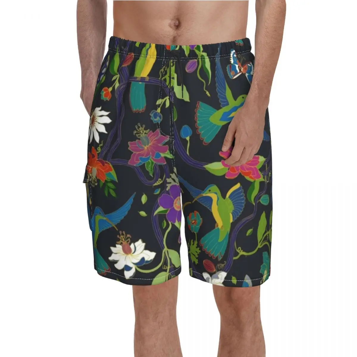 

Tropical Board Shorts Birds Flowers Print Male Funny Beach Shorts Hot Sale Print Plus Size Swimming Trunks