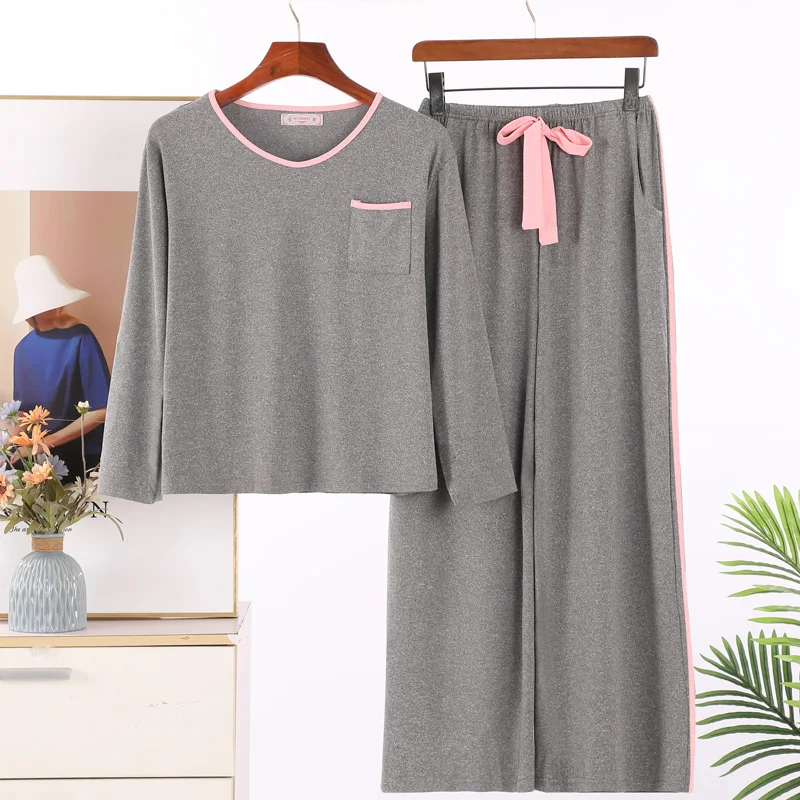 CAIYIER Autumn Winter V-Neck Long Sleeve Trousers Sleepwear Women Lounge Wear Lingere Female Night Suit With Chest Pad Pyjamas