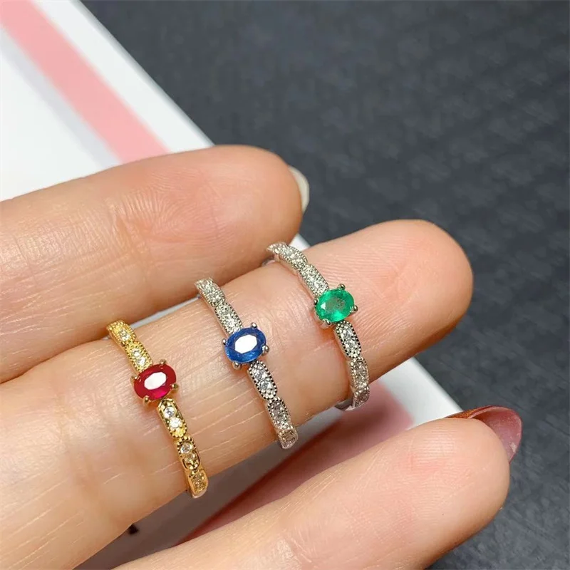 Регулируемый размер серебро 925 пробы натуральный рубиновый сапфир