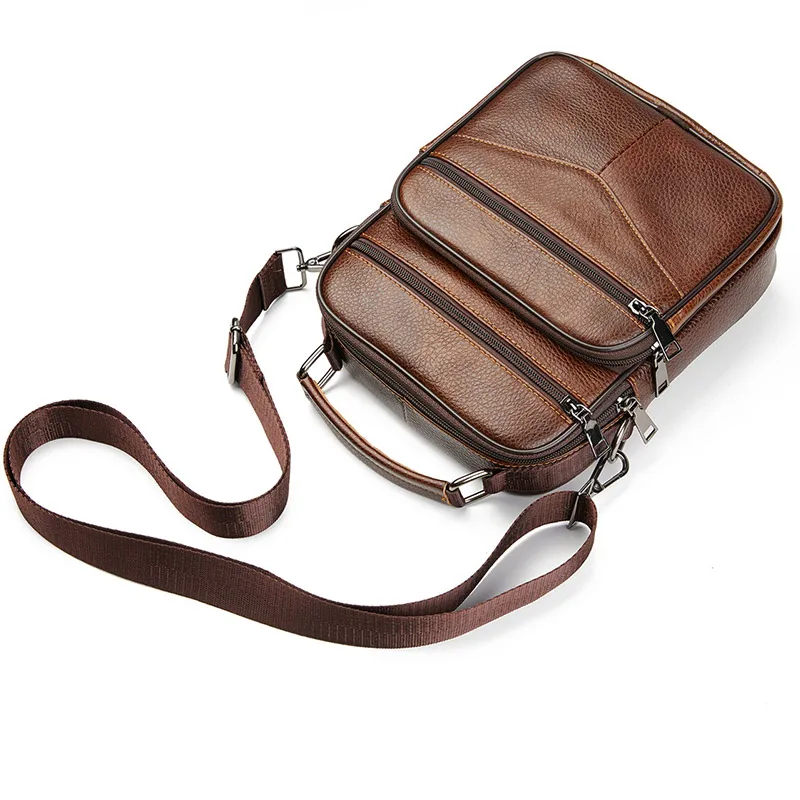 Small Men Genuine Leather Handbag Male Fashion Shoulder Bag High Quality Cowhide Leather Crossbody Bag Men's Briefcase Tote
