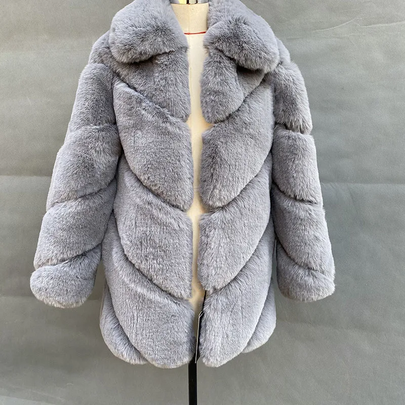 

Новинка Осень-зима меховое пальто в европейском и американском стиле Женское пальто средней длины из искусственного кроличьего меха