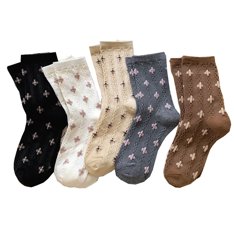 

5 Pair Free Shipping Items Winter Socks Woman Fashion Print Long Cotton Socks Cute Designer Vintage Harajuku Streetwear Socks