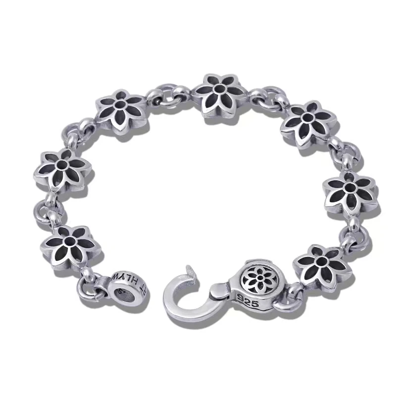 

Браслет из серебра 100% пробы для мужчин и женщин, люксовый простой индивидуальный ювелирный браслет со спиральными цветами для студенток