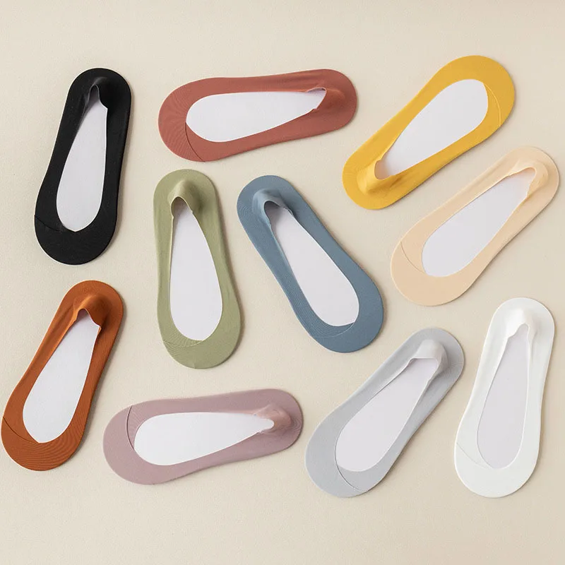 3Pairs Non Slip Socks Women Invisible Breathable Summer Ultra-thin Solid Color Ice Silk Low Cut Boat Sock Slippers Casual Sokken