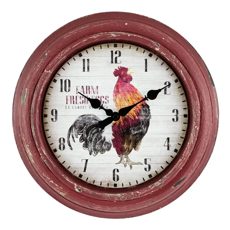 

Crosse Clock 12-inch Red Rooster Distressed Quartz Analog Wall Clock, 404-3630 Digital clock Wallclock Adornos para sala elegant