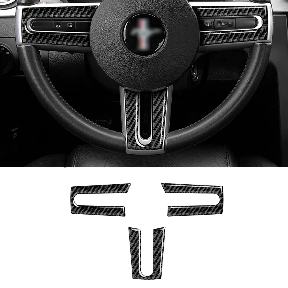 

for Ford Mustang 2005 2006 2007 2008 2009 Car Steering Wheel Decoration Stickers Interior Accessories Real Black Carbon Fiber
