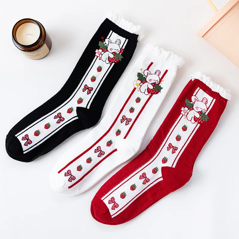 

Medium Hose Woman Clothes Lace Kawaii Rabbit Socks Women's Sweet Harajuku Fashion Student Cartoon Lolita Cute Japanese Stockings