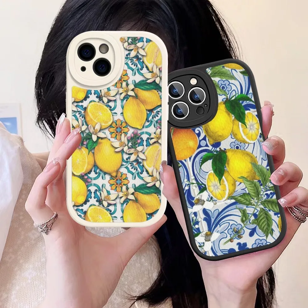 

Mediterranean Lemon Phone Case Hard Leather For iPhone 14 13 12 Mini 11 14 Pro Max Xs X Xr 7 8 Plus Fundas