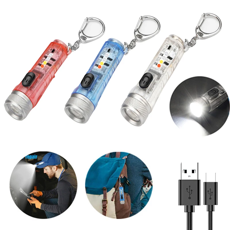 

Карманный мини-фонарик с брелоком и пряжкой, водонепроницаемый фонарь с USB-зарядкой, светодиодный светильник ильник для отдыха на открытом ...