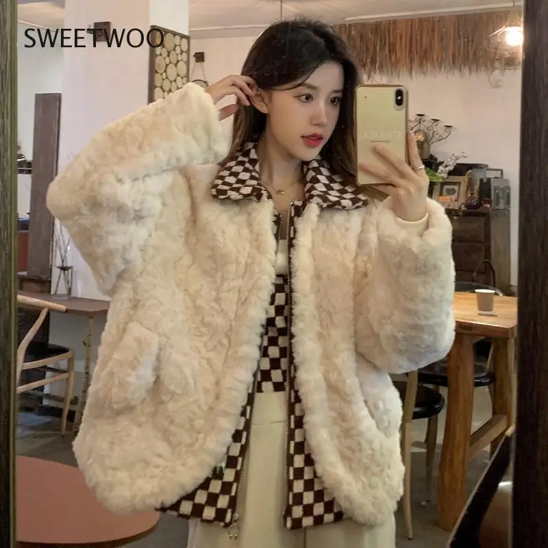 Fake Two Vintage Plaid Patchwork Design Padded Padded Padded Coat Coats Faux Fur Jacket Luxury Parkas Wedding Ins 2022 New Tide