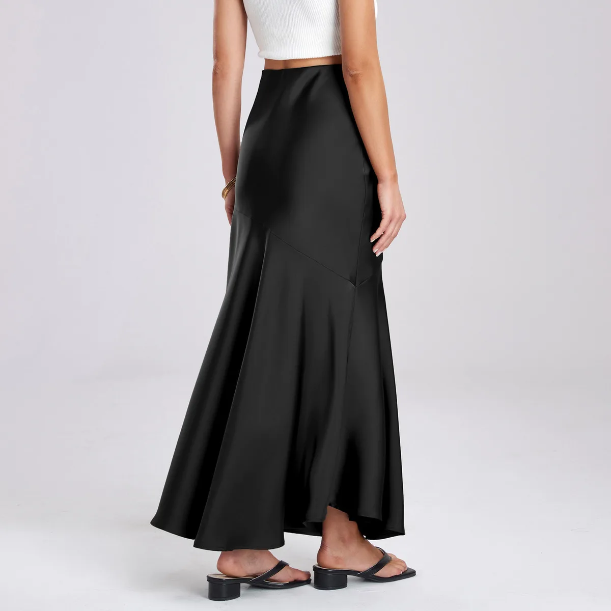 Новинка весны и лета женская однотонная элегантная атласная длинная юбка с