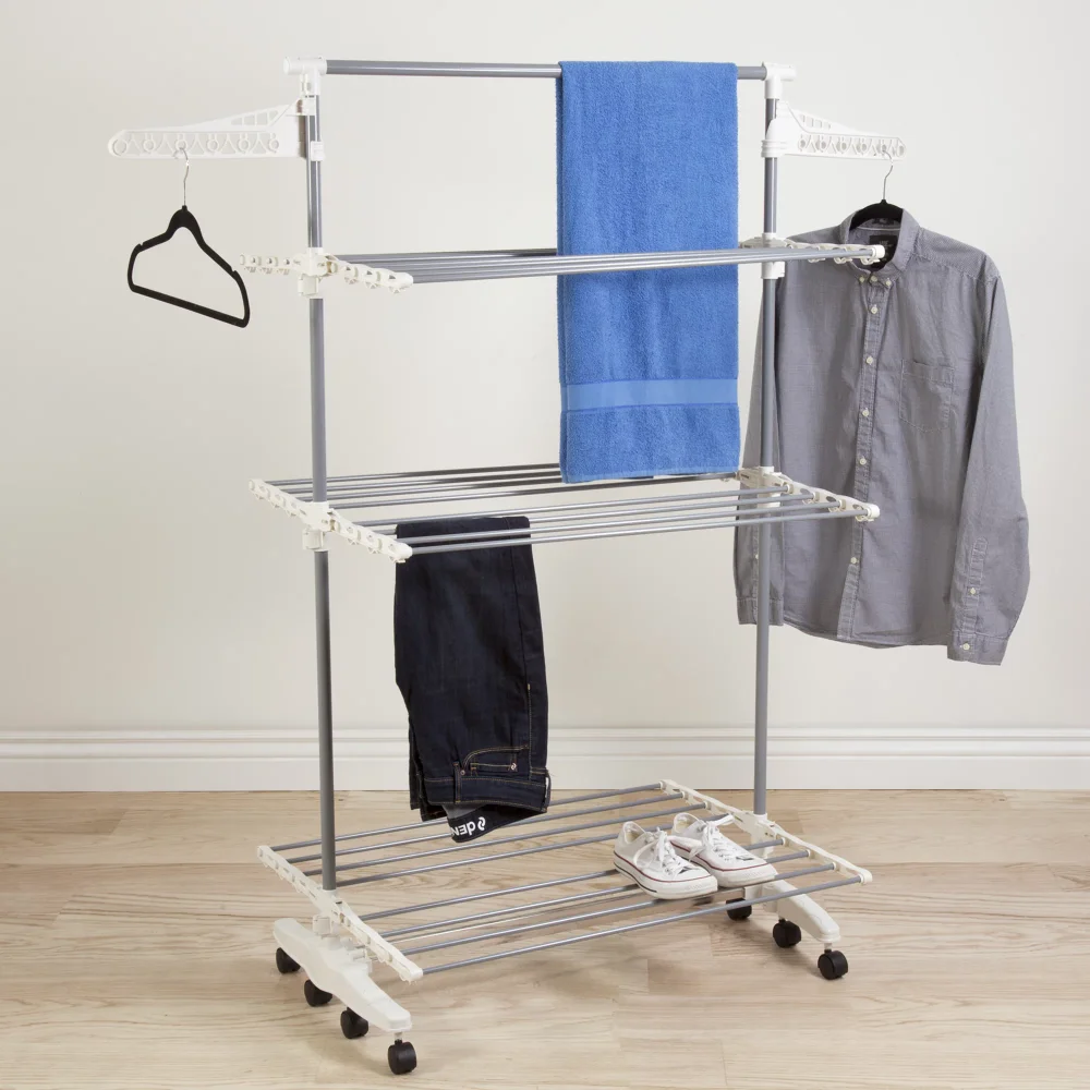 

Durable Stainless Steel and Plastic Clothes Drying Rack, Gray and White