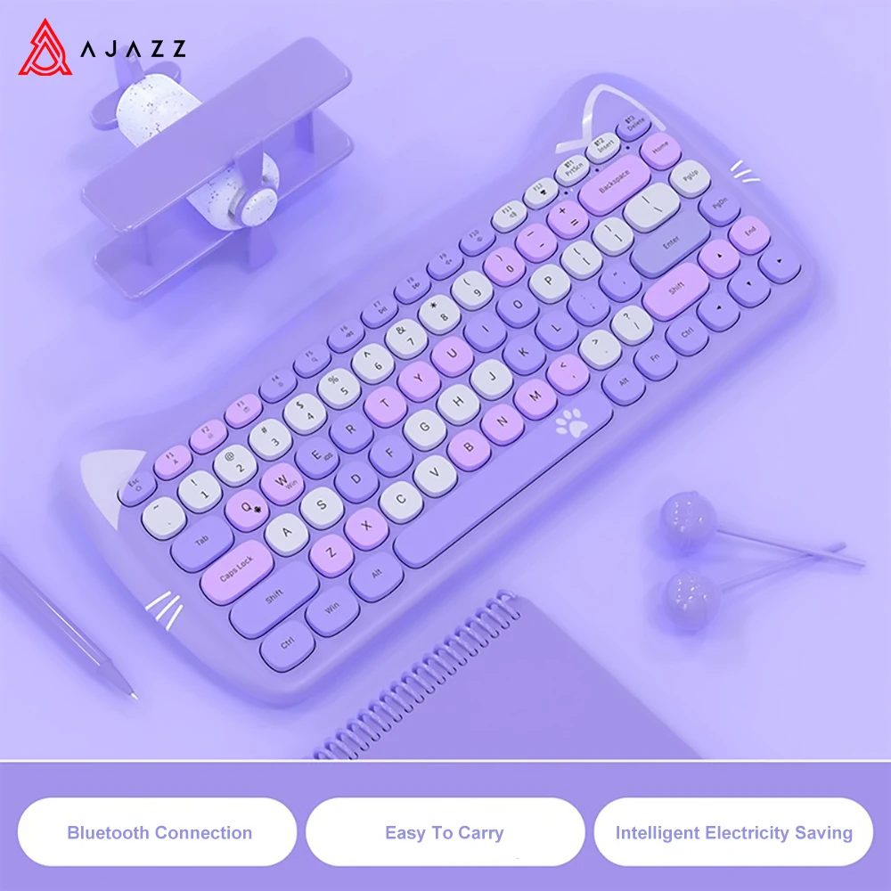 Клавиатура AJAZZ 3060I с Bluetooth, портативная беспроводная с круглыми клавишами, 84 клавиши, милый подарок для девочек, для настольного ПК