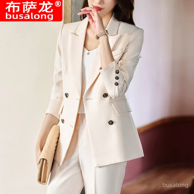 

Spring 2023 New Korean Style Business Attire Women's Suit Double Breasted Small Suit Women's Long Sleeve Tailored Suit Formal Cl