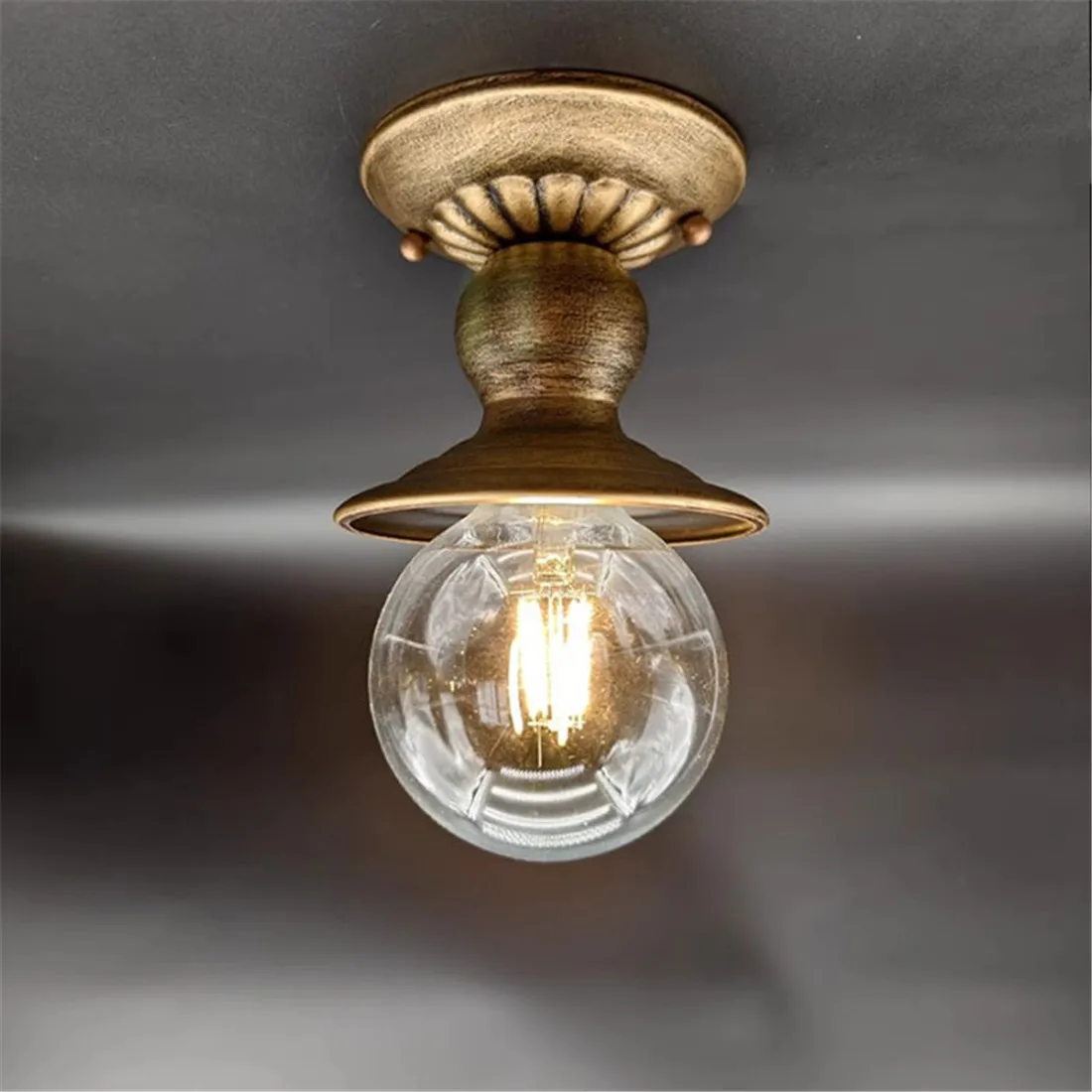 Simple Vintage Semi Flush Mount Ceiling Light Fixture Farmhouse Hallway Lighting Metal E27 Ceramic Socket Suface Lamp