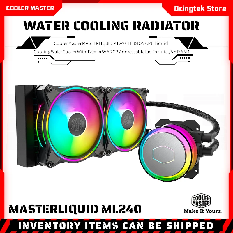 

Cooler Master MASTERLIQUID ML240 ILLUSION CPU Liquid Cooling Water Cooler With 120mm 5V ARGB Addressable fan For intel/AMD AM4