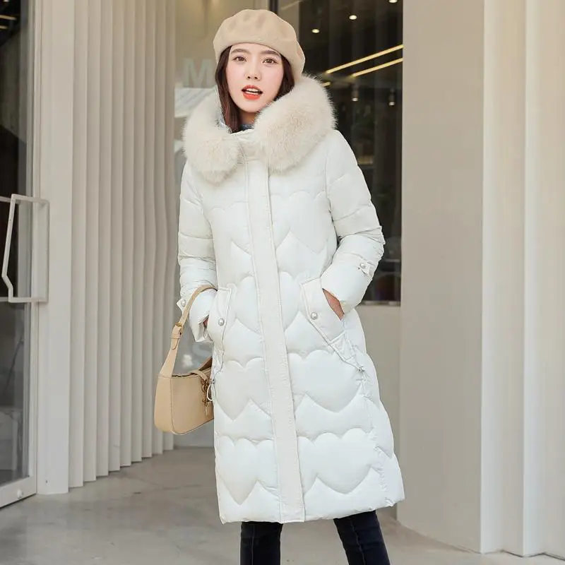 2022 Autumn Winter New Women Hooded Down Jacket Long Cotton Jacket Plus Velvet Warm Cold Protection Black Coats Female Clothing
