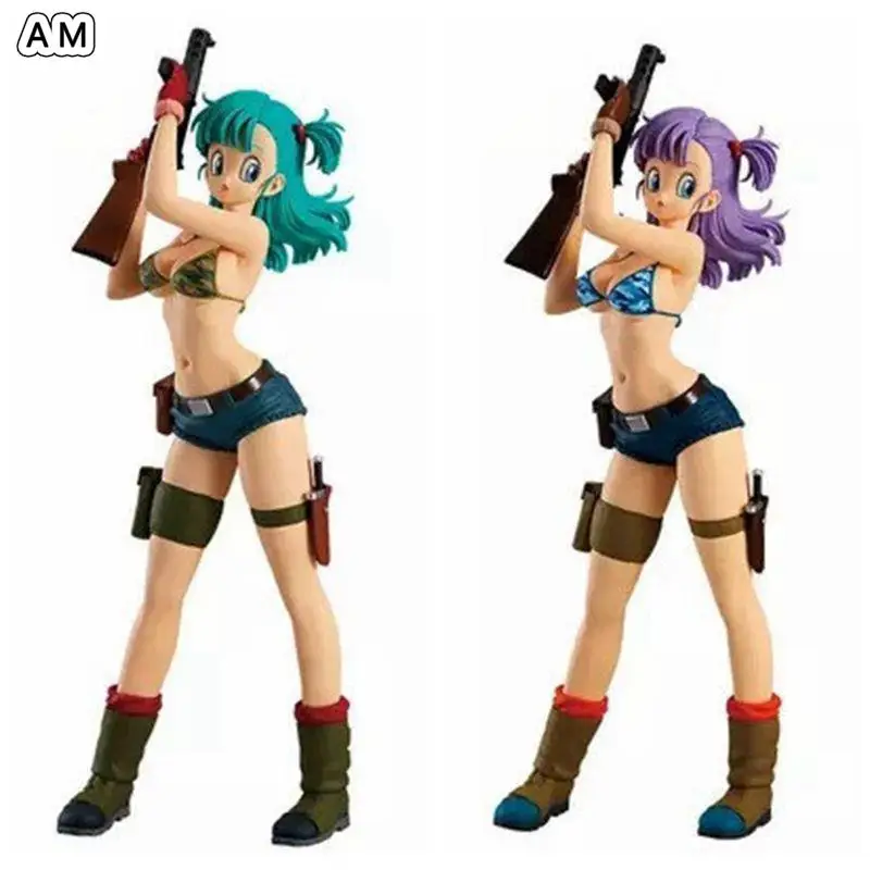 

24cm Anime Dragon Ball Action Figure Bikini Bulma Military Camouflage Sexy Girl Figurine Son Goku PVC Collection Model Toys Gift