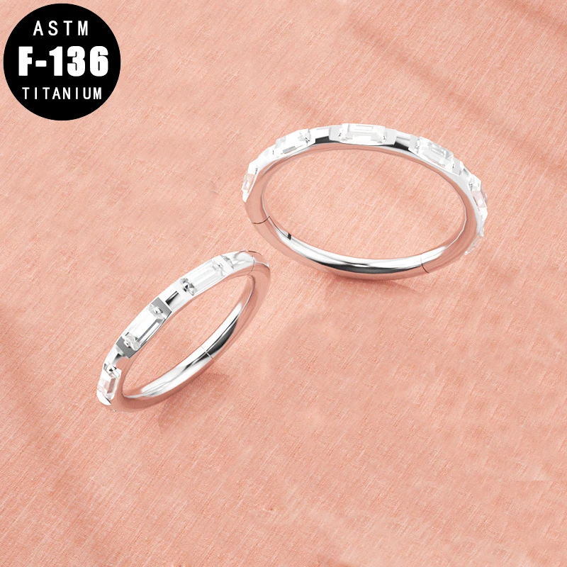 

ASTM F136 Titanium Tragus Earrings Rectangular Zircon Hoop Ear Cartilage Lip Helix Nose Clicker Piercing Ring for Women Jewelry