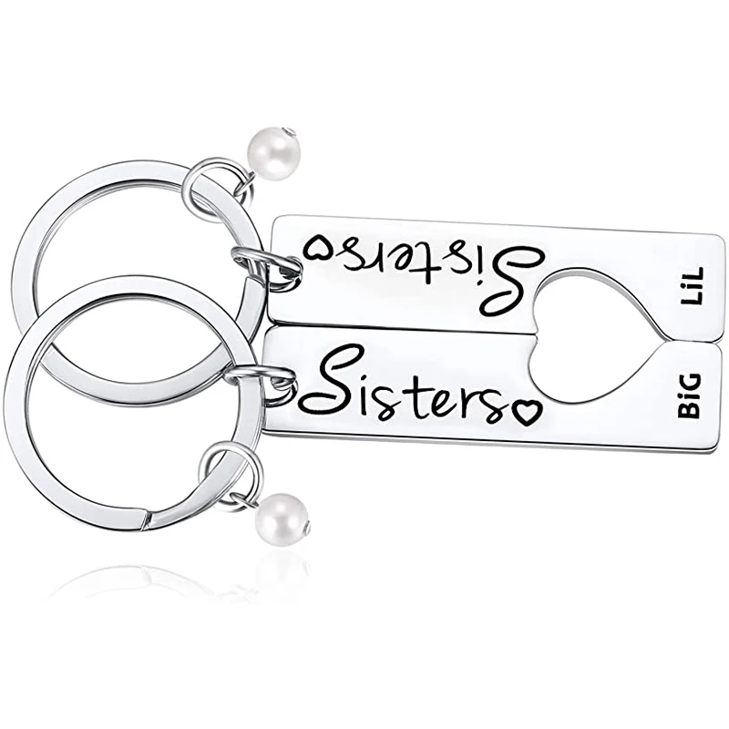 

2PCS Sisters Gifts Big Sis Lil Sis Keychain Birthday Gift From Sister Best Friend Keyring for Girls Women Friends BFF Friendship