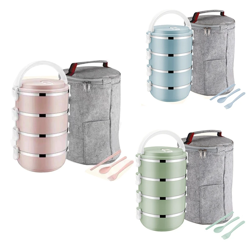 

Students Can Easily Carry Stainless Steel Four-Layer Insulated Lunch Box