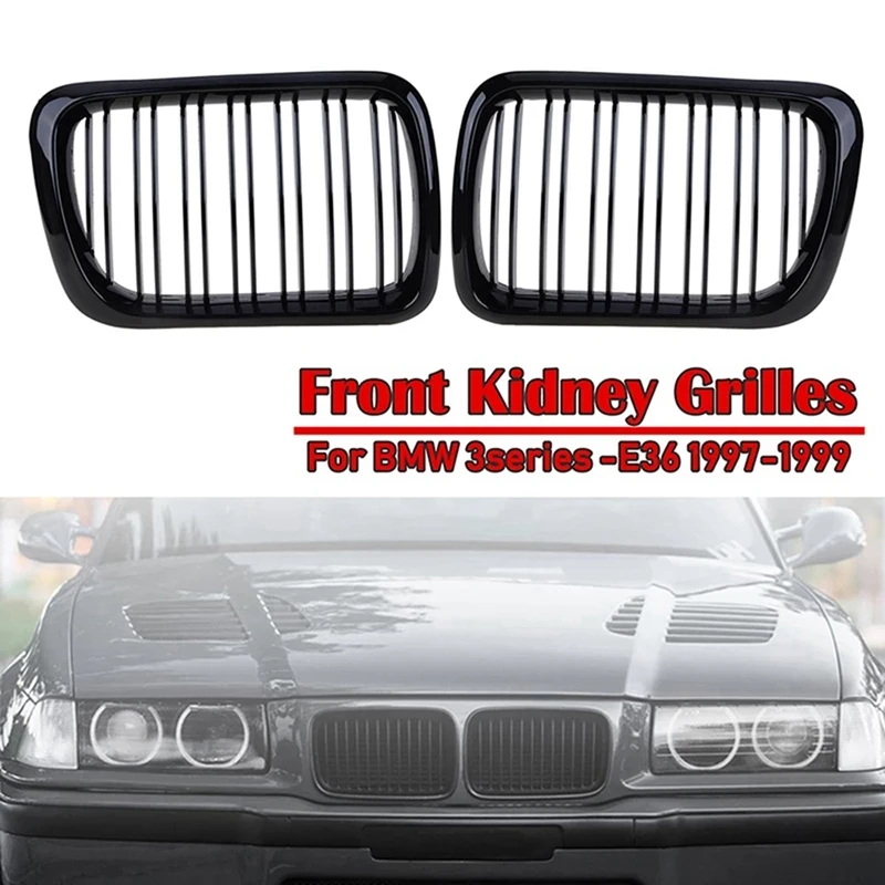 

Gloss Black Front Kidney Grilles Grill for -BMW E36 3 Series E36 328I 1996-1999 Double Slat Sport Style