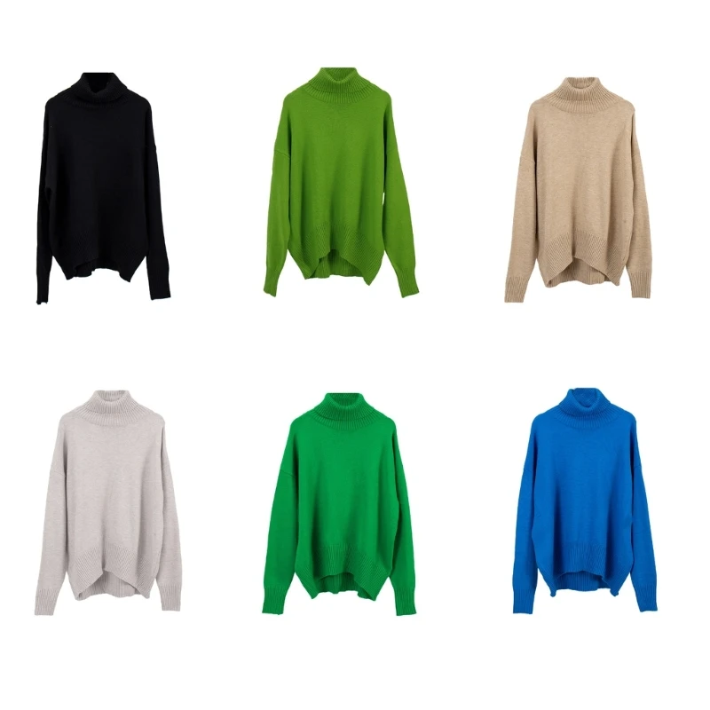 

Women’s Turtleneck Knitted Sweater Long Batwing Sleeves Pullover Jumper Tops