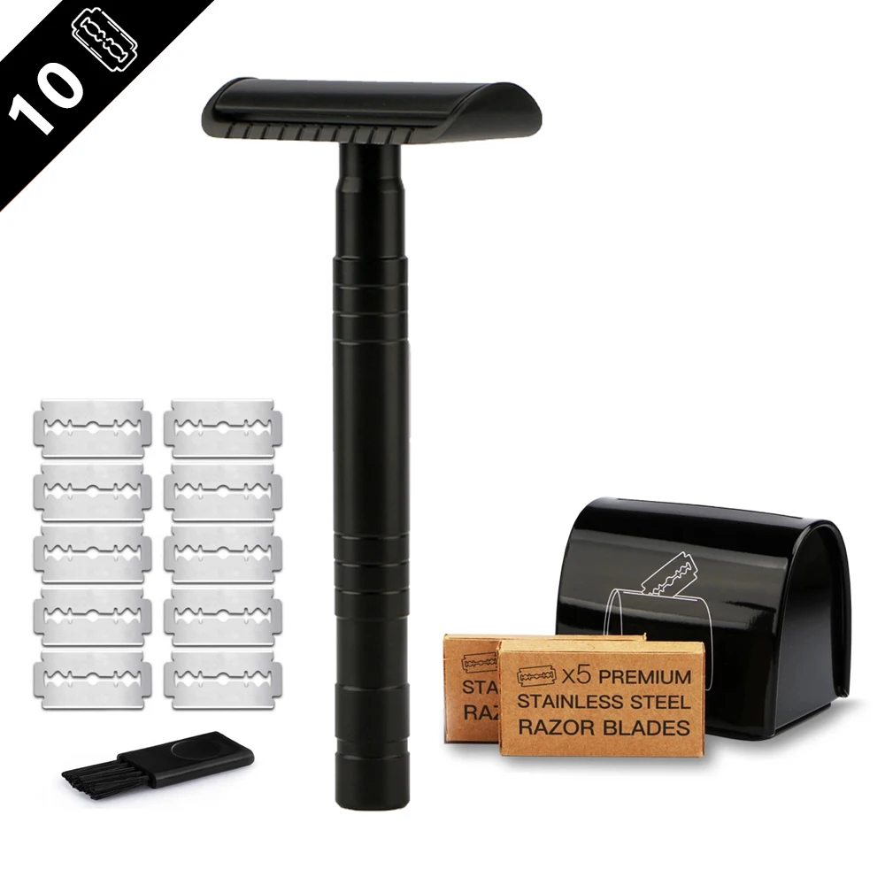 

HAWARD Safety Razor Reusable Metal Shaving Razor for Men and Women with 10 Razor Blades Mild Aggression Shaver for Beginners