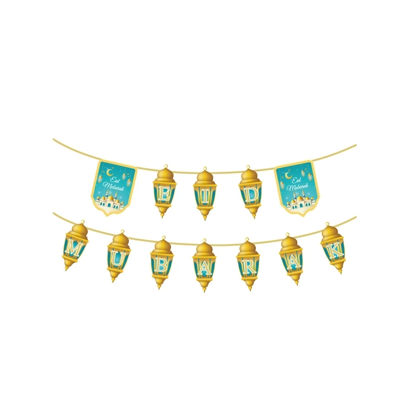 

Ramadan Decoration Gold Glitter Garland Eid Mubarak Bunting Banner for Festival