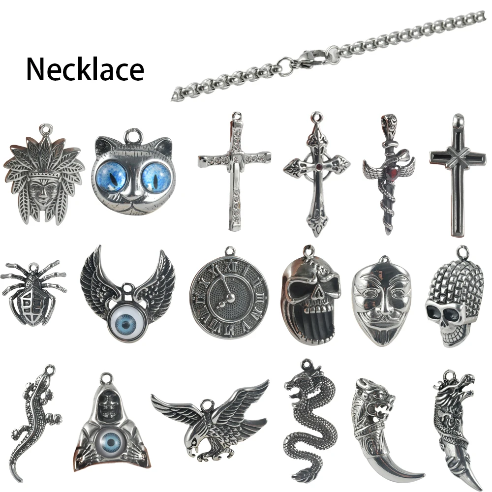 

Hot Selling Stainless Steel Snake Skull Cross Necklaces Crucifix Pendant & Necklace Wing For Men Women Vintage Chain 60cm