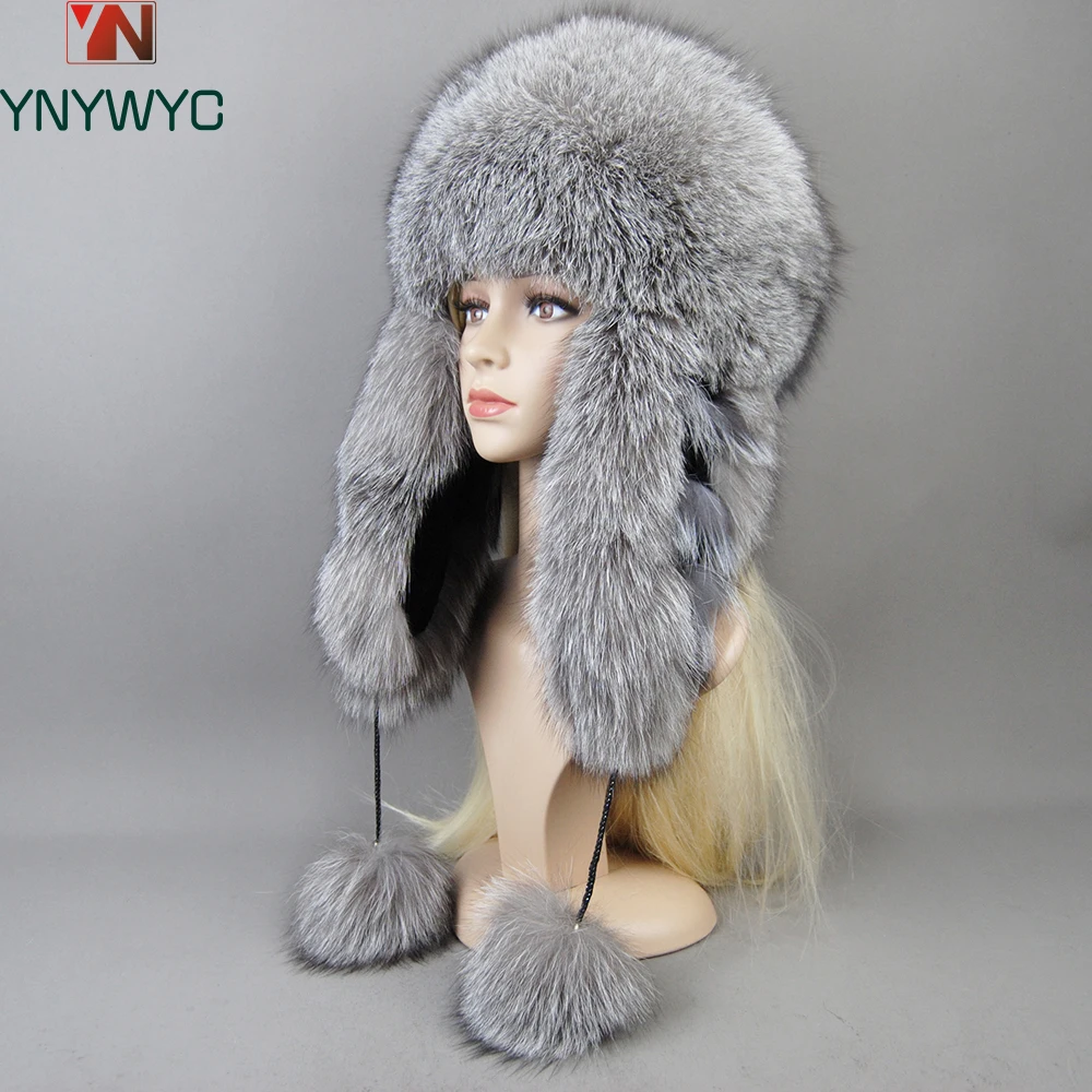 Hot Sale Lady Winter Warm Luxury 100% Natural Fox Fur Hat Fashion Fluffy Fox Fur Rex Rabbit Fur Caps Women Real Fur Bomber Hats