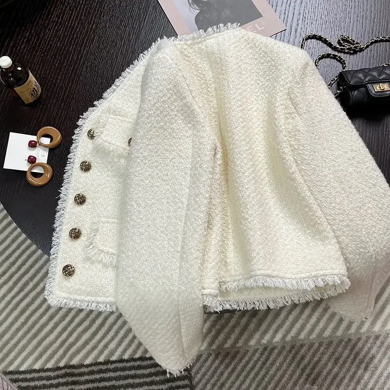 Женская куртка во французском твидовом стиле с укороченным v-образным вырезом