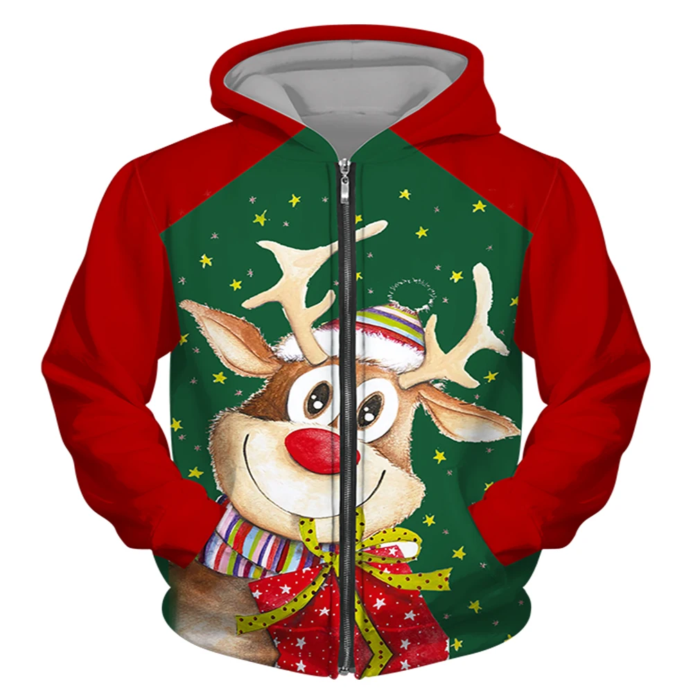 

Deer 3d Print Zipper Hoodie Men Fashion Christmas Tree Hoodies Kid Hip Hop Zip Up Hoodie Girl Coat Women Sweat Christmas Clothes