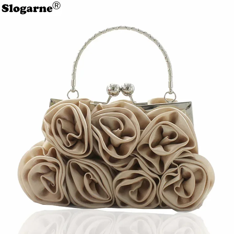 Модная женская однотонная сумка с цветком розы Повседневная вечерняя свадебные