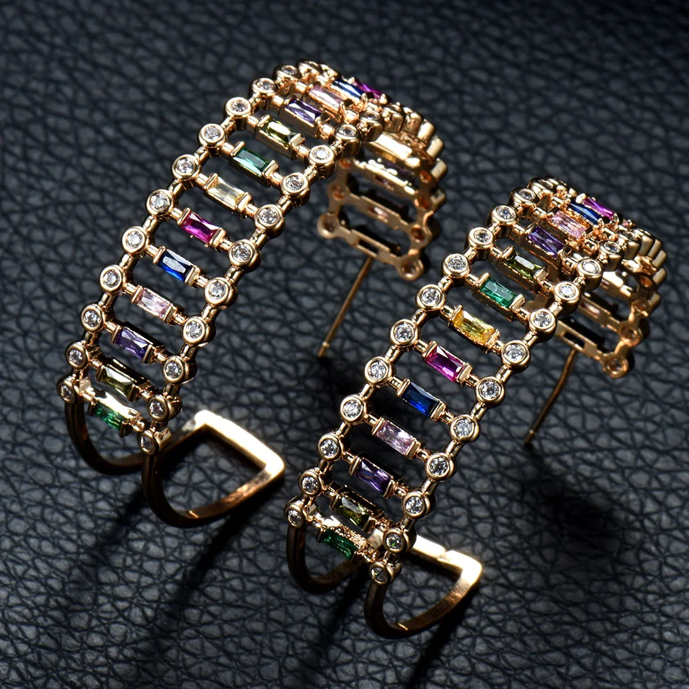 

Fashion Luxury Geometry Hoop Earrings For Women Wedding Cubic Zirconia Fashion Jewelry Trendy Party brincos para as mulher E-831