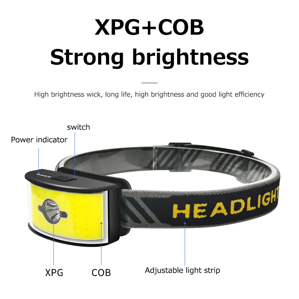 

Светодиодные Налобные лампы COB, мощный перезаряжаемый ночник с умным датчиком, 6 режимов освещения, легкий для бега, рыбалки, походов