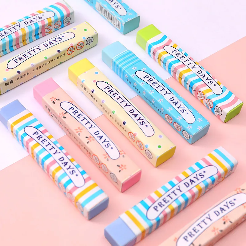 

2 Pcs/pack Simple Pure Color Strip Eraser for Pupils Special Drawing Sketch Exam Error Correction Pencil Eraser School Supplies