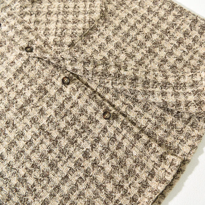 Houndstooth Retro Shirt Woolen Jacket Men's Plus size High-Grade Casual Japan fashion Soft Coat Cargo Outerwear