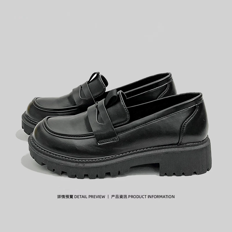 

Black Punk Platform Women Loafers Round Toe Chunky Heel Vintage Shoes Women Slip on High Heel Women Pumps mary jane lolita shoes