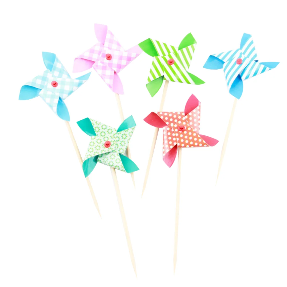 

Pinwheel Picks Cake Windmill Cupcake Topper Mini Toy Pinwheels Rainbow Wind Stakes Decor Toothpicks Pick Wedding Toppers