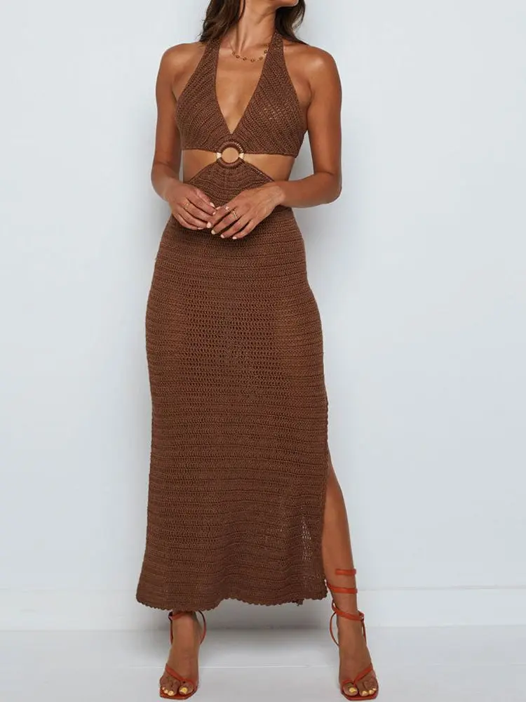 

Женское трикотажное платье на бретелях-спагетти, с вырезами