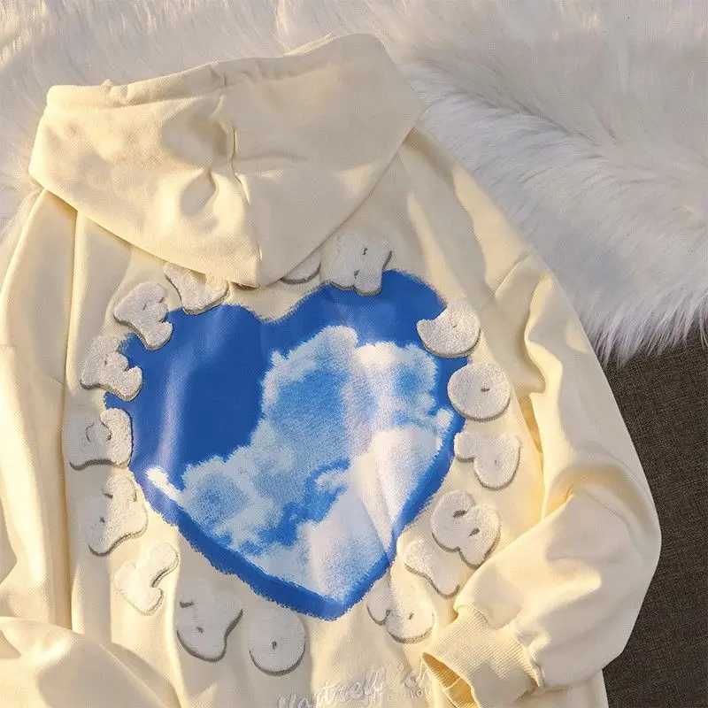 

Flocking letter embroidery love sky pattern cardigan zipper hoodie womens 2021 casual loose lazy clothes for teens zipper hoodie