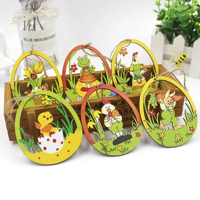 6 шт. деревянные подвески в виде цыпленка кролика и яиц |