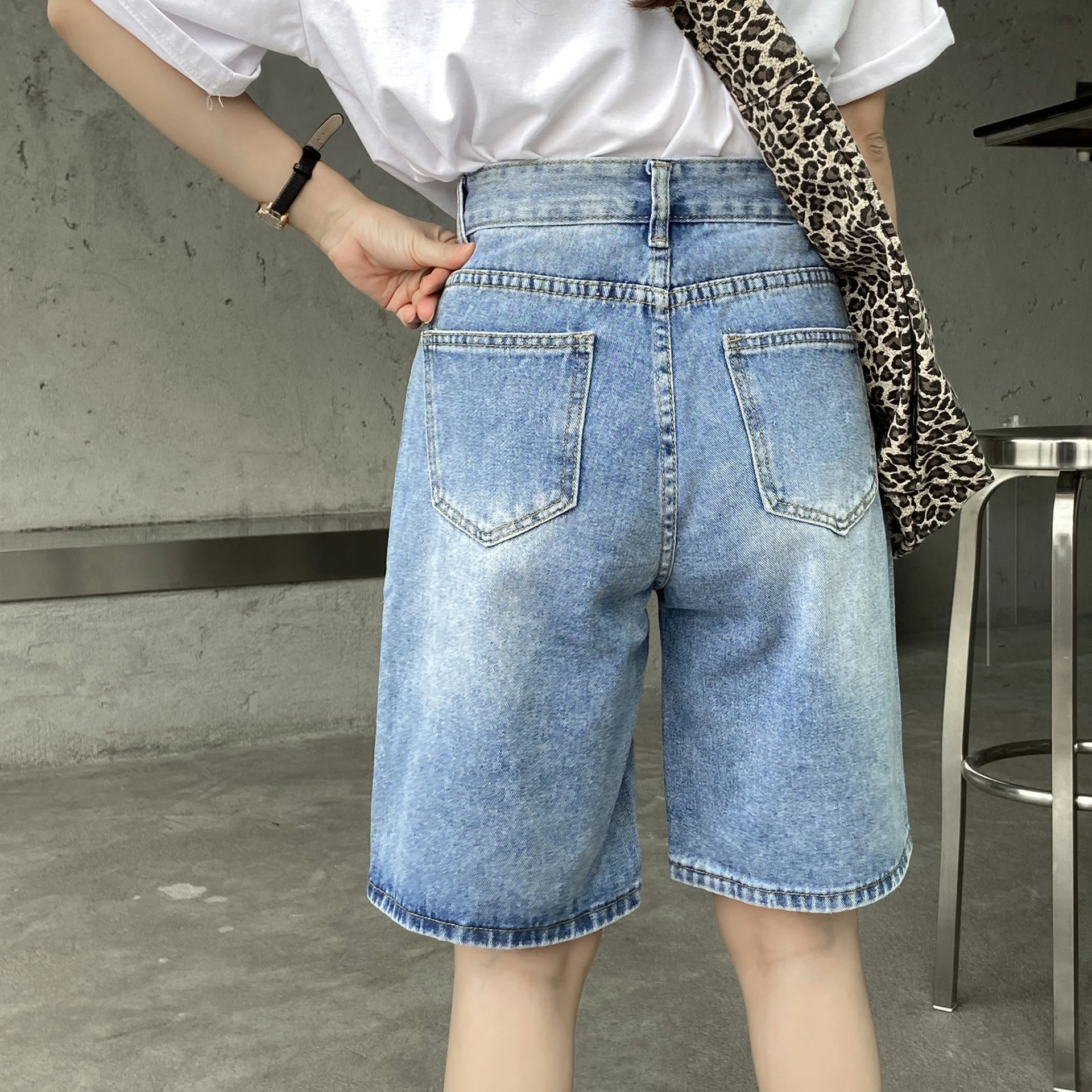 2023 New Summer Women Denim Shorts Women Harem Ruffled Blue High Waisted Shorts Female Elastic Jeans Shorts Casual Female Loose